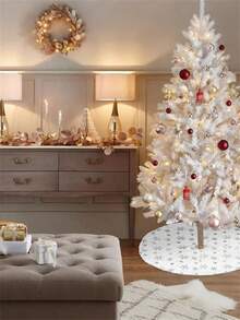 1 pieza Falda para árbol de Navidad blanco de 60/90/122cm, Falda esponjosa y suave para árboles de Navidad, Decoración de alfombra, Falda de árbol de Navidad esponjosa con lentejuelas plateadas en forma de copos de nieve, Decoraciones navideñas, Decoración navideña acogedora para el hogar. Decoraciones navideñas, decoración de invierno para la habitación