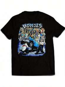 Men's 100% Cotton Casual Crew Neck T-Shirt With Vibrant Homies Graphic Print – Short Sleeve, Soft & Comfortable, Ideal For All Seasons - trắng - Xem 1