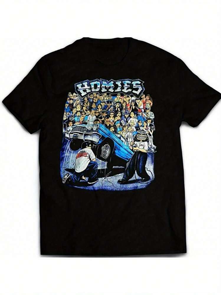 Men's 100% Cotton Casual Crew Neck T-Shirt With Vibrant Homies Graphic Print – Short Sleeve, Soft & Comfortable, Ideal For All Seasons - 白色 - 查看 1