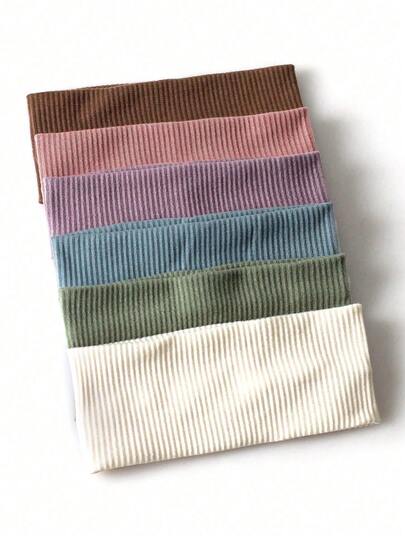 5Pcs Women's Striped Solid Color Flat Casual Headbands, Versatile Daily Hair Accessories