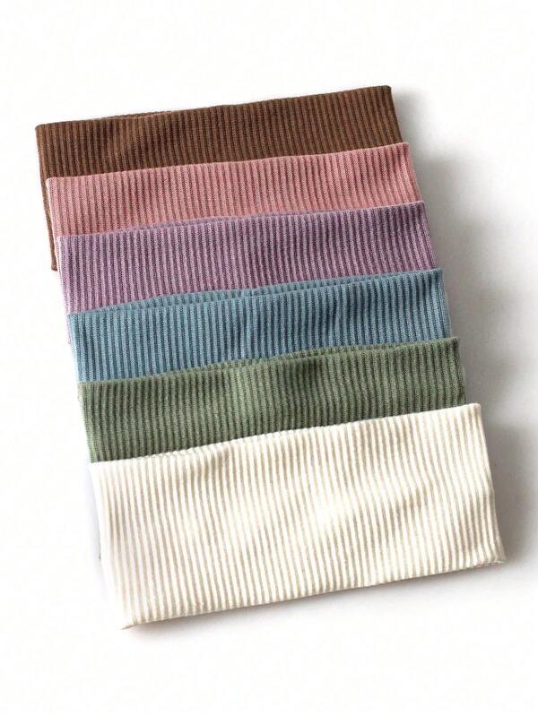 5Pcs Women's Striped Solid Color Flat Casual Headbands, Versatile Daily Hair Accessories