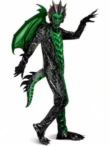 Halloween Kid Dragon Costume, Boys Dragon Wings, Tail And Mask Set For Halloween Dress Up - Green - View 3