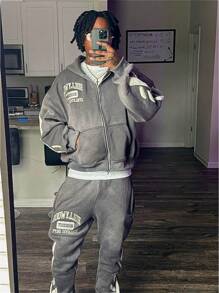 Loose And Casual Fashionable Y2K Street Style Letter-Printed Zipper Pullover Hooded Sweatshirt For Men, Sports Style Hoodie