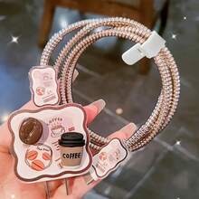 5pcs/Set Gaming/Coffee Pattern 1.5m Durable Cable Protector, Compatible With IPhone 12/13/14 18/20W Fast Charging Cable, Friend Gift Charger Protector Charger Case Phone Accessories - Coffee Brown - View 2