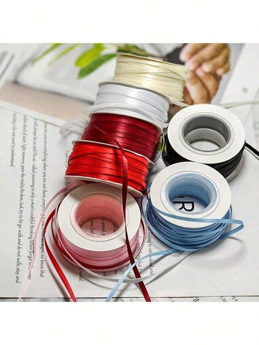 1pc 0.3cm/3mm Colorful Ribbon Gift Packaging Tape, Densely Woven Double-Sided Polyester Ribbon, Handmade Hair Accessories Headwear Bow Gift Box Packaging Satin Ribbon