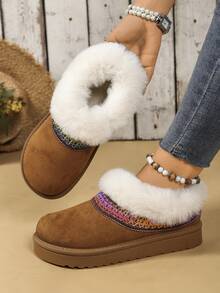 Women's Fuzzy Short Boots, Solid Color Fashion Casual Y2K Faux Fur Trim Soft Comfortable Thick Sole Non-Slip Winter Outdoor Boots