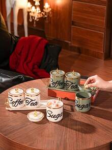 1 Set Plastic Multi-Function Storage Jars Sealed Canisters Tray Set For Grains, Candies, Cookies, Bread, Suitable For Outdoor, Wedding, Party, Gift, Birthday, Used To Store Sugar, Coffee, Tea, Decorated With Tea, Coffee, Sugar Labels