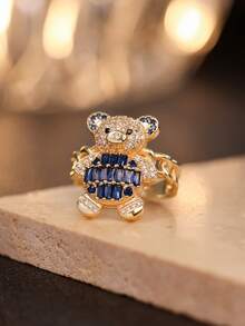 1 Peça Anel Pingente de Urso Cartoon Fofo e Cintilante - Joia Animal Requintada - Para Meninas - Presente Perfeito para Amigos