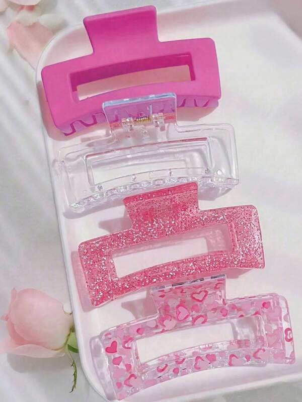 Set de 4 pinzas en forma de corazón y pata, clips para el cabello con brillo en color oro rosa, accesorios para el cabello con estampado de corazón Y2K, adecuados para niñas y mujeres, esenciales para primavera/verano, excelentes para cumpleaños, bodas, playa, Día de la Madre, fiestas, San Valentín, vuelta al colegio