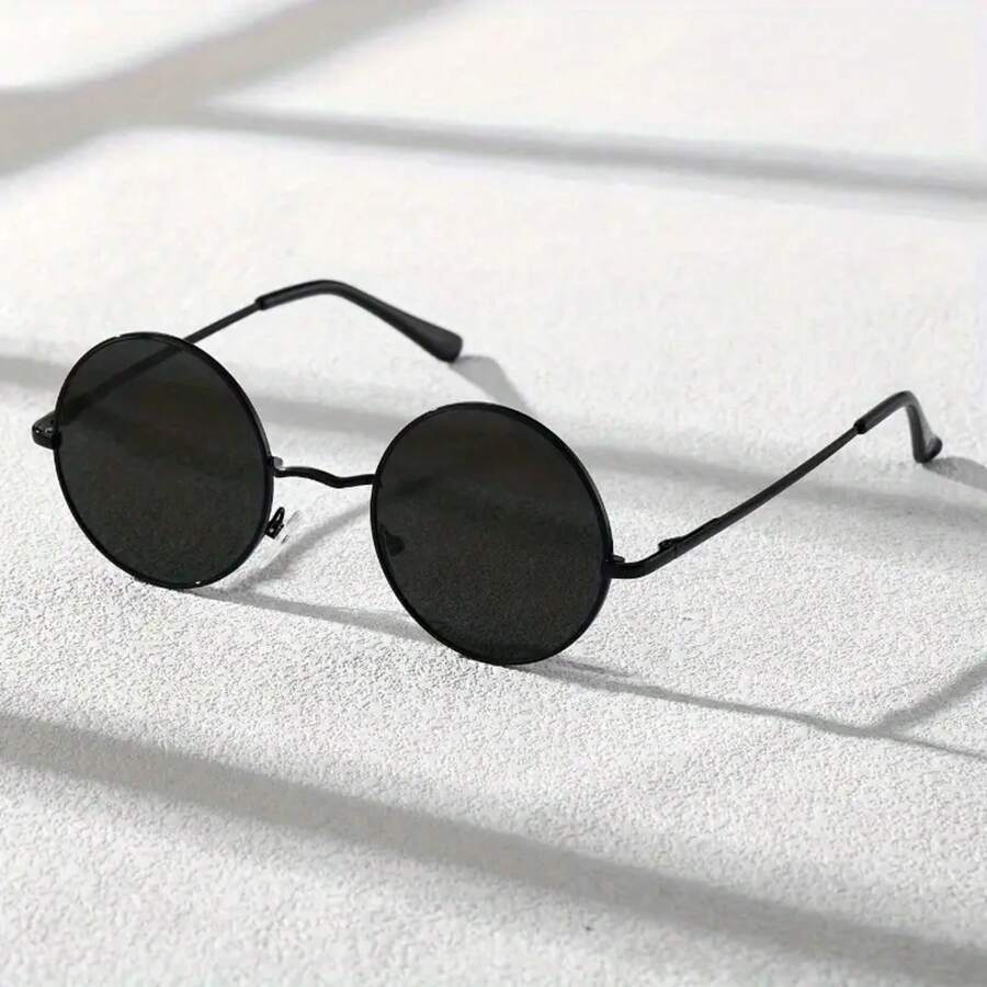 Gafas de moda con montura redonda clásica y casual para hombres - Negro - Ver 1