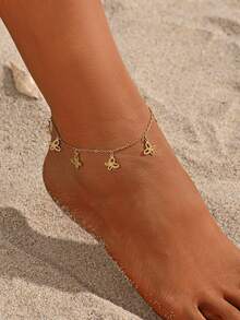 MONALLY 1 pièce Chaîne de cheville ronde de luxe et glamour plaquée or 18 carats pour femmes, bijou en acier inoxydable, cadeau pour les vacances d'été, les voyages, la plage, les fêtes - Bracelet de cheville - Voir 12