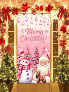 1 bandeira decorativa de porta com tema natalino, 78 x 156 cm, estilo retrô plano 2D, tema de boneco de neve, tema de Papai Noel entregando presentes, bandeira de porta de poliéster "Feliz Natal", capa de porta de Natal, adequada para decoração de entrada de feriados de Natal, decoração de casa e quintal de inverno, bandeira de festival de Natal - Multicolorido - Ver 15