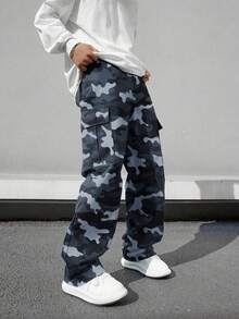 1 pieza Pantalones cargo de camuflaje de moda casual y urbana para niños preadolescentes - Multicolor - Ver 3