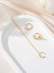 Set de 3 piezas de pendientes de clip con cadena y circonita cúbica, joyería formal para mujer para fiestas (cantidad para una oreja)