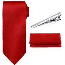 Conjunto de 3 peças de gravatas formais de cor sólida e prendedores de gravata de bolso para homens, para pais, maridos, namorados, padrinhos, padrinhos e todos os entes queridos - Azul marinho - Ver 13