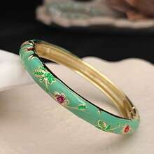 1 pieza Brazalete de estilo bohemio dorado con esmalte floral, adecuado para mujeres y niñas (Debido al esmalte, el color puede variar ligeramente bajo diferentes iluminaciones)