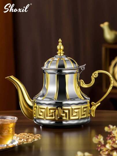 shoxil 1 Stück 0,8L Edelstahl Kaffeekanne, Teekanne Set, traditionelle arabische Kaffeekanne, marokkanische Kaffeekanne, Minze Teekanne, Kaffeekanne, Teekanne, Teekessel für den Nahen Osten, für Zuhause, Café