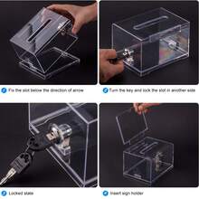 1pc Clear Donation Box With Lock, Ballot Box With Sign Holder, Fundraising Suggestion Box, Tip Jar With Slot For School, Conference, Party Event, Carnival Prize Ticket Collection Box (6.29" L X 4.72" W X 8" H) - Multicolor - View 9