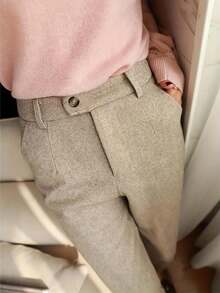 French Design Niche Straight-Leg Suit Pants, High-Waisted