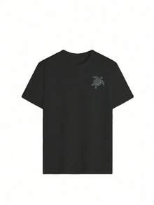 女款大尺碼夏季休閒度假 Ocean Calling 海龜與標語印花 T-shirt 黑色 - 黑色 - 查看 2