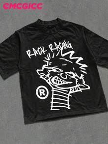 EMCGICC Y2k,RACK RACING,Men's Summer Short Sleeved Pure Cotton Comfortable And Breathable Casual Outdoor Street Round Neck T-Shirt, A High-Quality Fashion Brand, A Surprise Gift For Family And Friends. - màu đen - Xem 2