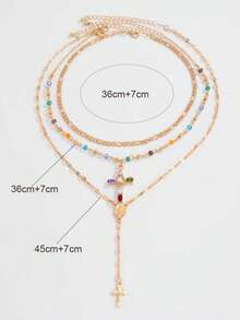 3 件套复古时尚水钻十字架吊坠项链，简约彩色水晶珠链项链，适合女士日常佩戴、旅行、派对 - 多色 - 查看 5