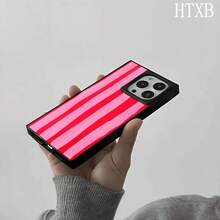 Teléfono con diseño de bloques a rayas rojas y rosas, compatible con 16 Funda para phone 16, 15 Pro, 14, 14 Plus, 13, 13 Pro, 12 Pro y 12 Pro Plus. Ofrece protección completa contra golpes, una amplia abertura, un elegante marco brillante y una excelente calidad de fabricación. - Negro - Ver 2