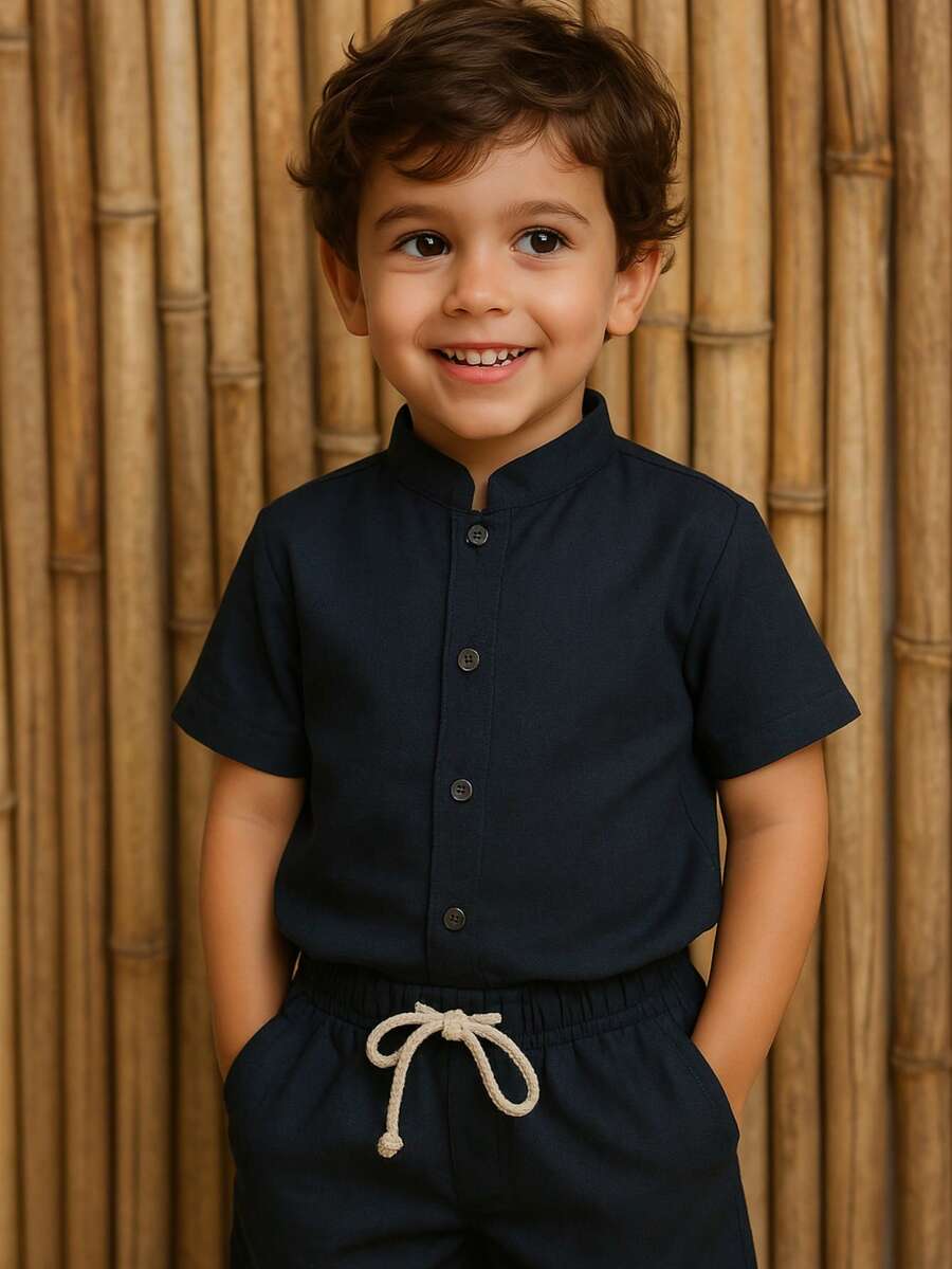 BOYS LINEN SET T-SHIRT AND SHORTS /FASHION/PARTY/OUTING/SUMMER/ - Black - View 1