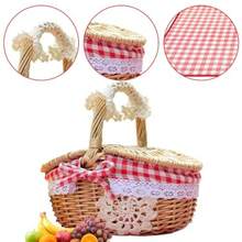 Picnic Basket Woven Wicker Baskets Hand Knit Storage Container Portable Camping Organization Handheld Rattan Decorative Hamper Weaving Hamper With A Picnic Mat