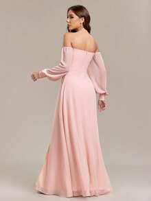 Women's Off Shoulder High Slit Thighs Chiffon A-Line Bridesmaid Dresses,Prom Gown, Wedding Guest Dress For Wedding, For Graduation, Dinner