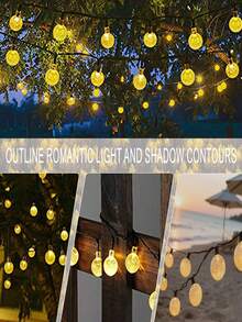 Halloween und Weihnachten exklusive 40-60 LED Solar dekorative Bubble Light Lichterketten, 8 Modi - wasserdichte Outdoor Kristallkugel Lichterketten, geeignet für Gärten, Terrassen, Balkone, Hochzeits- und Weihnachtsdekoration - Warmfarben, Weiß und farbige Lichtoptionen