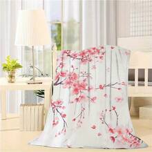Ultra-Soft Pink Flannel Tapestry With Peach Blossom Design For Room Decoration And Wall Decor- A Cozy Blanket And Wall Hanging For Friends To Enhance Home Aesthetic With Artistic Style And Warmth, Digital Printing 280gsm, Cherry Blossom Flannel Blanket,  Plum Blossom Plush Blanket- Cozy Winter Gift, Valentine'S Day Gift - Nhiều màu 4 - Xem 4