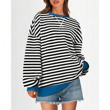 Womens Oversized Striped Sweatshirt Crewneck Long Sleeve Pullover Top Casual Y2K Spring Clothes 2026 Workout Shirt,Vacation Outfits Women,Valentine Outfits For Women,Street Photography - 黑色 白色 - 查看 3