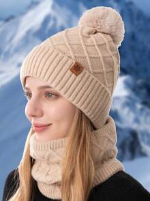 مجموعة قبعة وشاح وقفازات محبوكة مزدوجة الطبقة مبطنة بالحرارة للنساء، للاستخدام الخارجي والدراجات، قبعة محبوكة لتدفئة الرأس في فصل الشتاء، 3 قطع/مجموعة