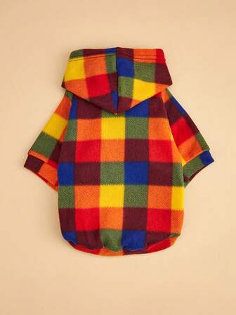 1pc Colorful Plaid Pet Sweatshirt, Warm & Soft Pet Clothing For Cats & Dogs, Comfortable Indoor & Outdoor Wear, Cute Pet Hoodie For Autumn/Winter