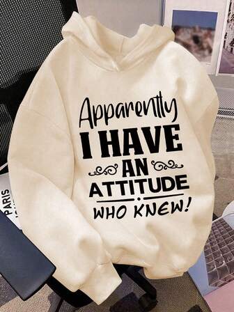 Tween Girl Long Sleeved Hooded Sweatshirt With A "Apparently I HAVE AN ATTITUDE WHO KNEW!" Print Pattern,Providing A Comfortable, Fashionable, And Casual Autumn And Winter,Suitable For Daily Wear,Can Be Given As A Gift To Family,Girlfriend, Friends