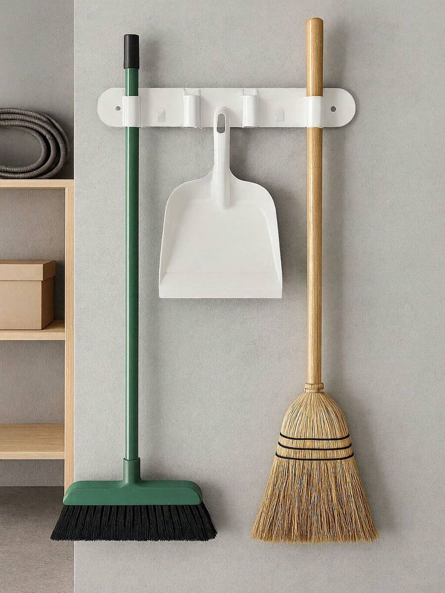 Wall Mount For Broom, Squeegee And Dustpan, Sturdy And Practical, Comes With A Wall Plug And Screw - 3 Colors - White - View 1