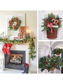 50 件人造红色浆果茎 7.48 英寸圣诞红色浆果摘冬青浆果树枝用于圣诞树装饰节日 DIY 工艺品圣诞节饰品婚礼家居装饰，圣诞节