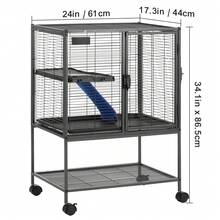 34 Inch Small Animal Metal Cage, 2-Tier Rolling Ferret Cage With Tray And Ramp - Black - View 10