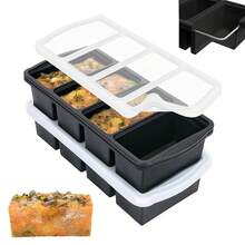 Silicone Freezer Trays With Lid,1-Cup Soup Freezer Container Large Ice Cube Molds With Reinforced Steel Ring Top For Freezing Soup Sauce Broth Leftovers Oven Dishwasher -Safe(2-Pack)-819583 - 黑色 - 查看 2