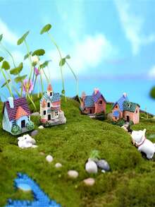 4 Pieces Of Mini Villa Small House Resin Statues - Very Suitable For DIY Fairy Garden, Bonsai Succulent Planting And Glass Container Flower Pot Decoration! - Multicolor - View 2