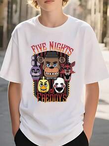 Young Boy's/Girl's Cotton Graphic Tees, Game T-Shirts For Boy, Black Summer T-Shirts With Cartoon Characters, Gift For  Fans, Round Neck, Fun - 白色 - 查看 2