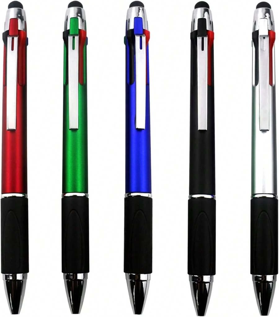 MiSiBao 4-Color Ballpoint Pen Multi Colored Pens In One Medium Point (1.0mm) Touch Screen Stylus, 5-Count - 四色觸控筆 - 查看 1