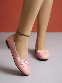 European & American Fashion Solid Color Ballet Bowknot Flat Shoes, Outdoor Spring/Autumn Ladies Flat Slip-On Soft Leather Shoes