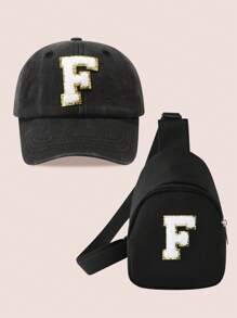 2pcs/Set Boys' Letter Graphic Baseball Cap And Bag, Girls' Breathable Fitted Design Suitable For Daily Wear And Outdoor Activities