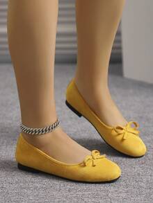 European & American Fashion Ballet Flats For Women, Woven Bow Round Toe Soft Leather Soft Sole Comfortable Slip-On Shoes