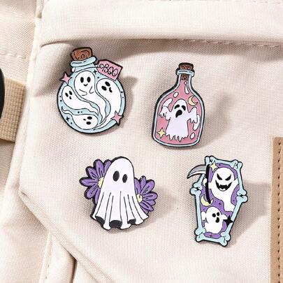 2pcs Halloween Dripping Oil Brooch Pins, Ghost Demon Pumpkin Zinc Alloy Style, Funny Cartoon Clothes Bag Accessories, Pendant And Holiday Cloak Decoration, Gifts For Best Friends, Dark Moe Collectibles (Random Style)