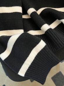 秋冬新款时尚拉链女条纹针织毛衣简约百搭长袖上衣