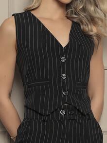 New In Fashion: Slim And Elegant Suit Vest And Pants Set - Black and White - View 3