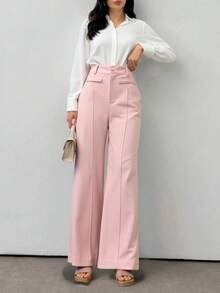LIU ME Women's Tailored Trousers With Fake Pocket – High Waist And Wide Leg - Baby Pink - View 2